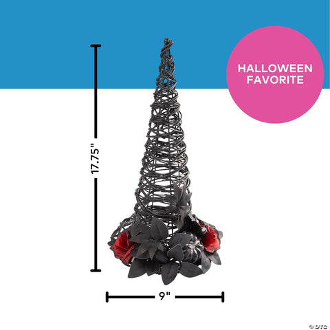 9" x 17 3/4" Black Rattan Wicker Witch’s Hat Halloween Decoration