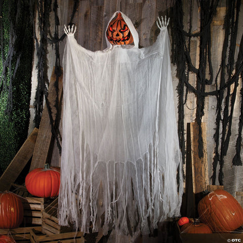 5 Ft. 6" Hanging Animated White Robe Pumpkin Man Halloween Decoration