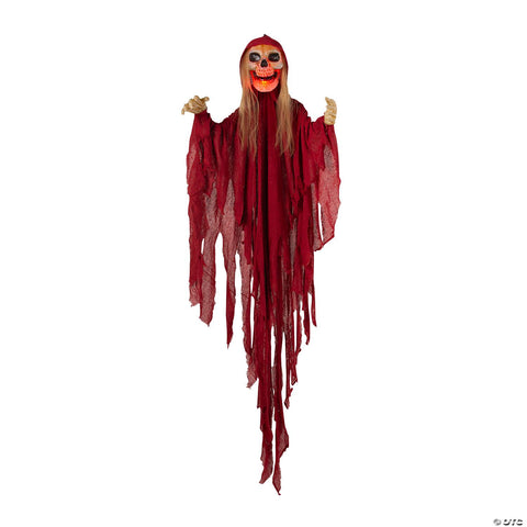 66 3/4" Light-Up Skeletal Reaper in Red Robes Halloween Hanging Decoration