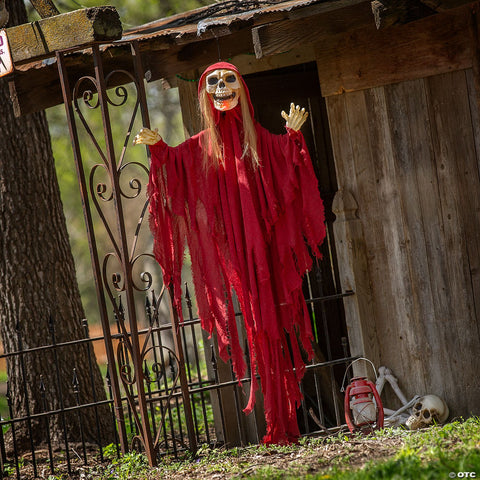 66 3/4" Light-Up Skeletal Reaper in Red Robes Halloween Hanging Decoration