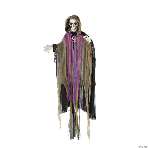 6 Ft. Light-Up Skeletal Reaper in Gray Robes Halloween Hanging Decoration