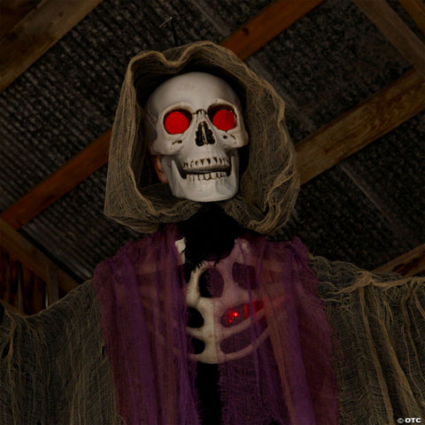 6 Ft. Light-Up Skeletal Reaper in Gray Robes Halloween Hanging Decoration