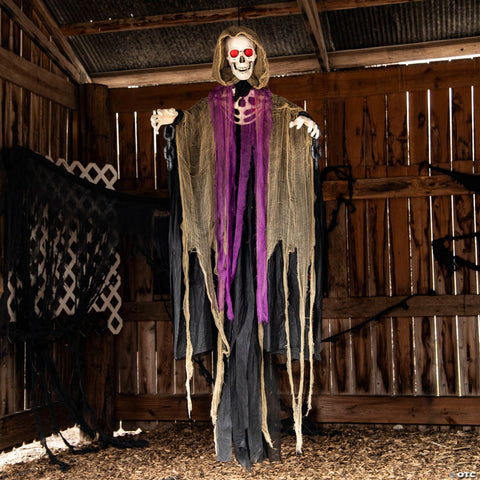 6 Ft. Light-Up Skeletal Reaper in Gray Robes Halloween Hanging Decoration