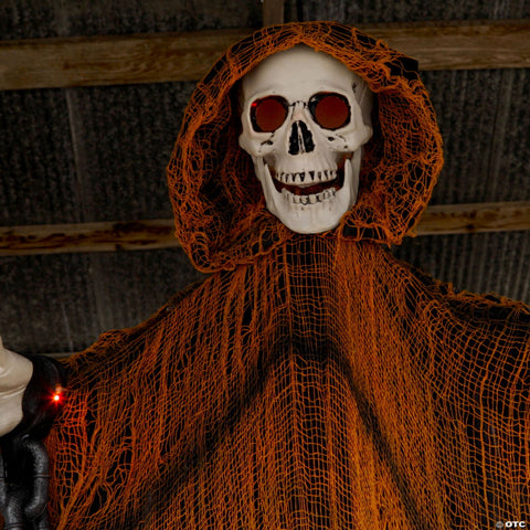 6 Ft. Light-Up Skeletal Reaper in Orange Robes Halloween Hanging Decoration