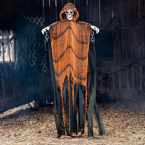 6 Ft. Light-Up Skeletal Reaper in Orange Robes Halloween Hanging Decoration