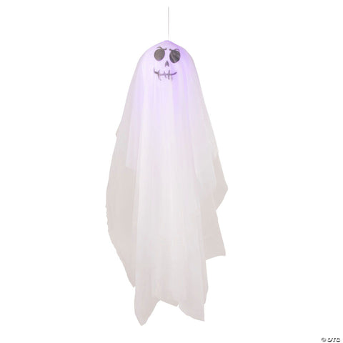 64 3/4" White Light-Up Smiling Ghost Hanging Halloween Decoration