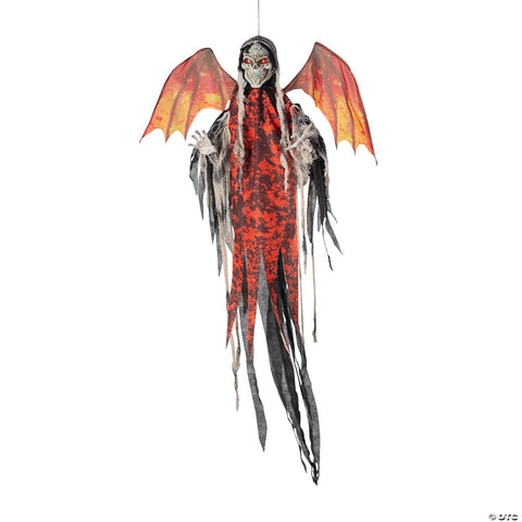 60 1/4" Animated & Light-Up Red Skeletal Reaper with Wings Hanging Decoration