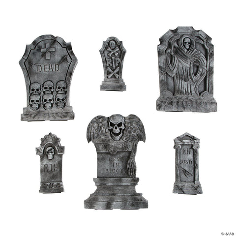 Spooky Graveyard Foam Tombstone Halloween Decorations Set – 6 Pc.