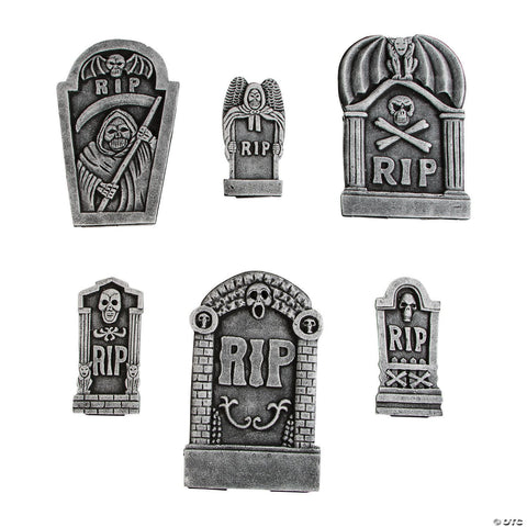 Grim Reaper RIP Foam Tombstone Halloween Decorations Set – 6 Pc.
