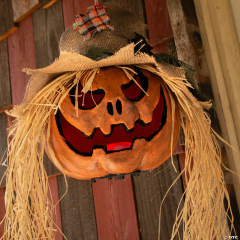 11 3/4" x 27 1/2" Hanging Pumpkin Head Plastic Halloween Decoration