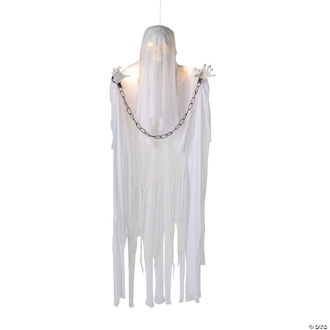 25 1/2" x 5 Ft. Animated Hanging White Grim Reaper Halloween Decoration with Lights & Sound