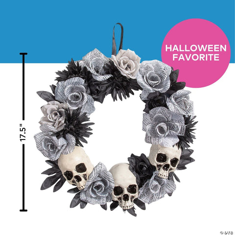 17 1/2" x 17 1/2" White Roses Wreath with Skulls Halloween Decoration