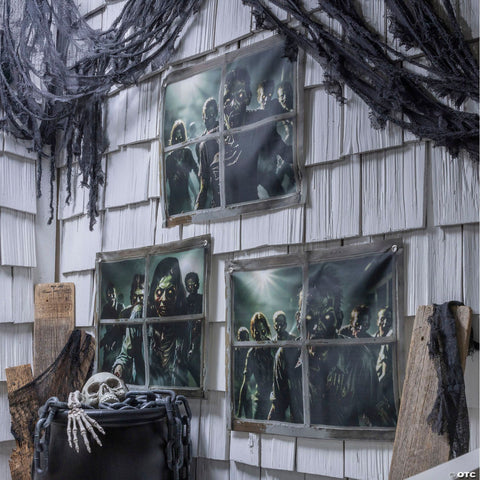 2 Ft. Zombies in the Window Door Curtain Halloween Decoration