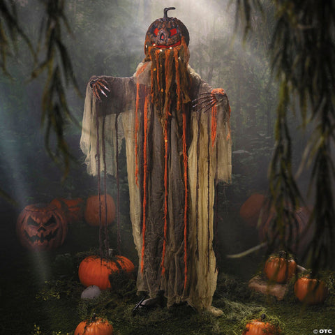 5 Ft. 8 3/4" Animated Standing Pumpkinhead Man Halloween Decoration