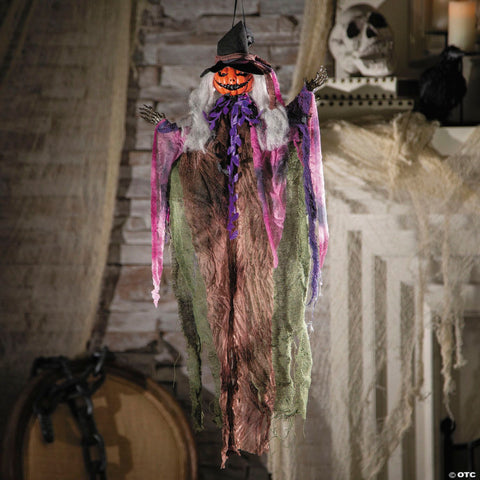 23 1/2" Hanging Pumpkin Head Witch Halloween Decoration