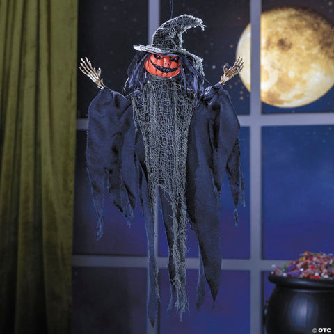 2 Ft. Hanging Pumpkinhead Man with Hat Halloween Decoration