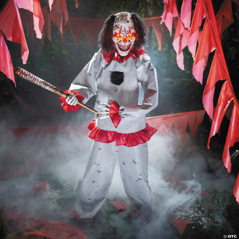 5 Ft. 8 3/4" Animated Standing Clown with Baseball Bat Halloween Decoration