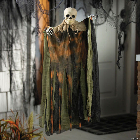 29 1/2" Hanging Pumpkin Man with Burlap Skeleton Head Halloween Decoration