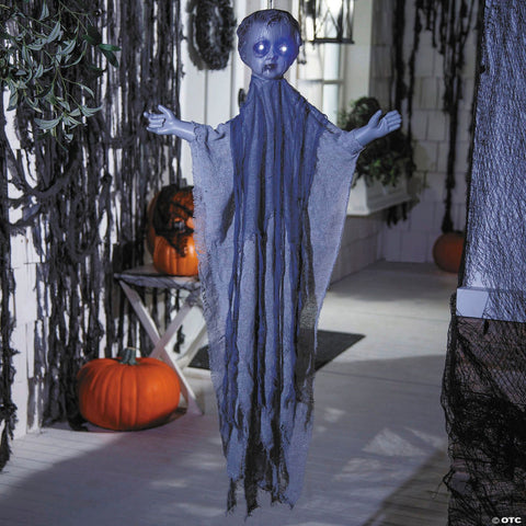 39 1/4" Animated Light-Up Hanging Gray Angel Halloween Decoration