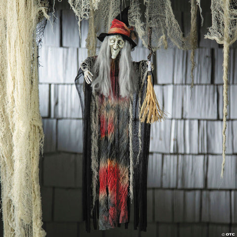 27 1/2" Hanging Witch with Hat & Broom Halloween Decoration