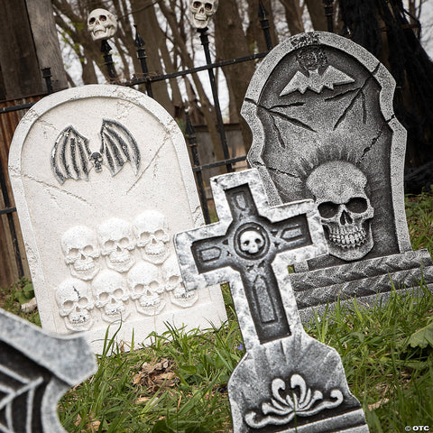 Bat & Skull Foam Tombstone Halloween Decorations Set – 6 Pc. | Horror-Shop.com