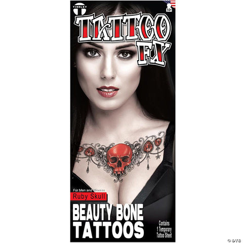 Tinsley Transfers Beauty Bone Ruby Skull Temporary Tattoo