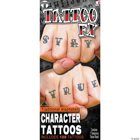 Tinsley Transfers Character Knuckle Traditional Alphabet Temporary Tattoos
