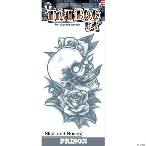 Tinsley Transfers Prison Skull & Roses Temporary Tattoo