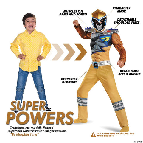 Boy's Gold Ranger Classic Muscle Costume - Dino Charge