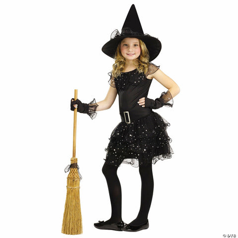Girl’s Black & Silver Glitter Witch Costume -  12-14