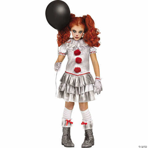 Girl’s Gray, Red & White Dress Carnevil Clown Costume -  12-14