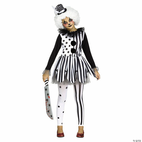 Girl’s Black & White Dress Killer Clown Costume -  12-14