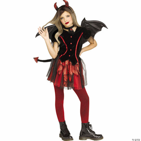 Girl’s Black & Red Dress Devil Costume with Wings -  12-14