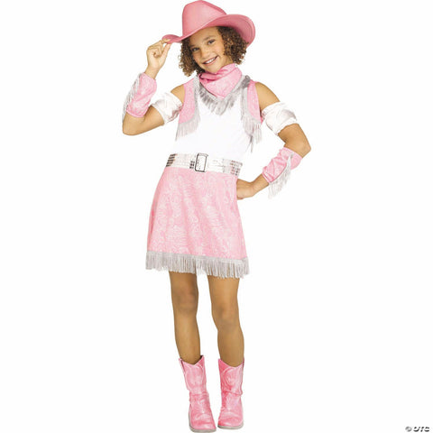 Girl’s Pink, White & Silver Dress Sparkle Cowgirl Costume -  12-14