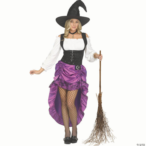 Women’s Black, Purple & White Renaissance Witch Dress Costume - Medium/Large 10-14