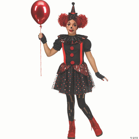 Girl’s Black & Red Chrome Polyester Clown Costume - Large 12-14