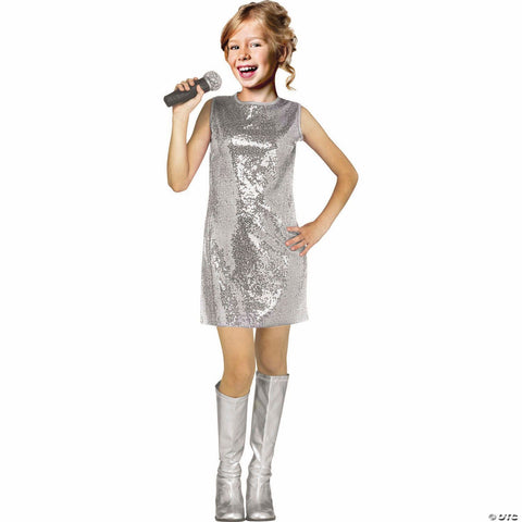 Kids Pop Star Silver Sleeveless Dress Costume - Large 12-14