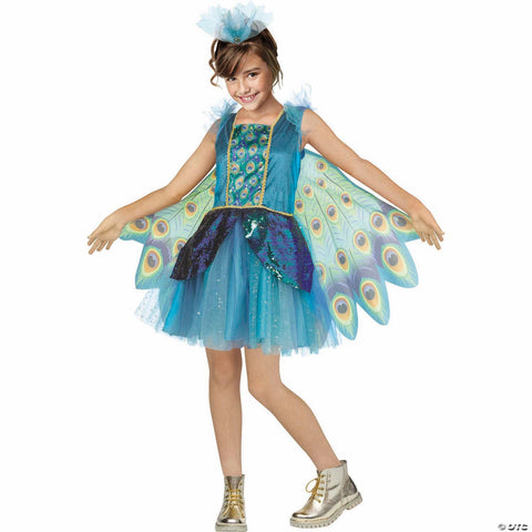 Kids Peacock Dress Costume with Wings - Medium 8-10