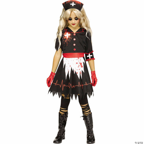 Girl’s Black, Red & White Not So Nice Nurse Costume -  12-14