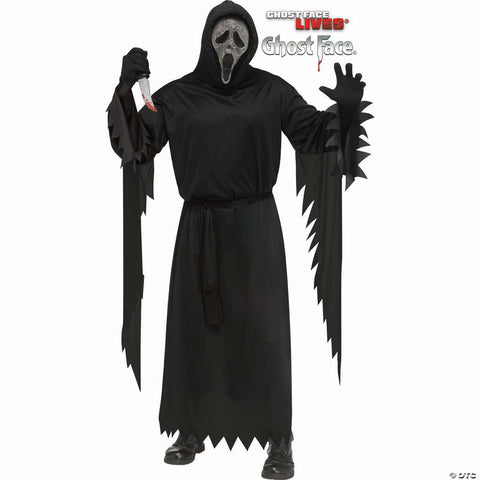 <html>Adults Ghost Face<sup>®</sup> Black Robe with Gun Powder Gray Mask Costume - Standard</html>