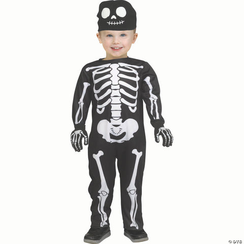 Toddler Black & White Polyester Skeleton Jumpsuit Costume - Small