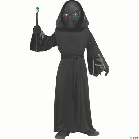 Kids Black Polyester Robe with Electro-Luminescent Mask Alien Costume - Large 12-14
