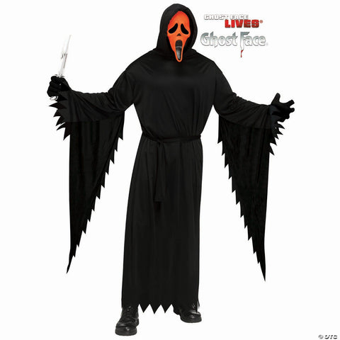 Kids Ghost Face® Black Robe with Orange Fluorescent Mask Costume - Large 12-14