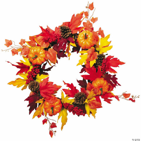 18" Fall Leaves & Pumpkins Harvest Wreath