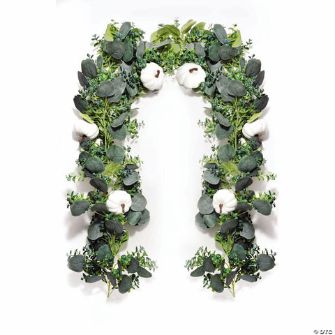 6 Ft. Green Leaves & White Pumpkins Autumn Garland