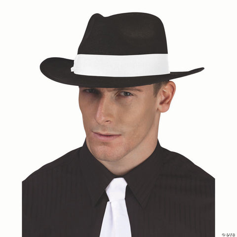 Adults Black Polyester Fedora Hat with White Ribbon Costume Accessory