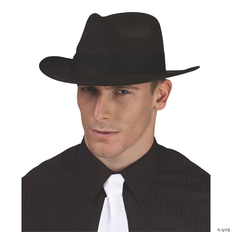 Adults Black Polyester Fedora Hat with Black Ribbon Costume Accessory