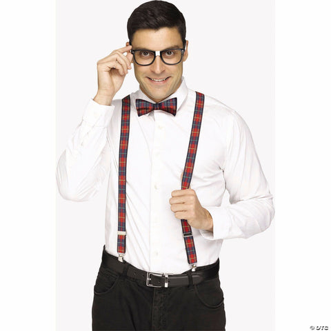 Adults Nerd Black & Plaid Suspender Set Costume Accessories