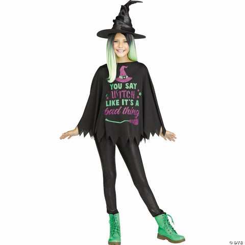 Kids Black, Green & Purple Witch Poncho Costume - One Size