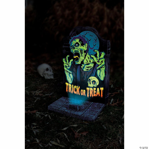 22" Light-Up Neon Zombie Tombstone Halloween Decoration
